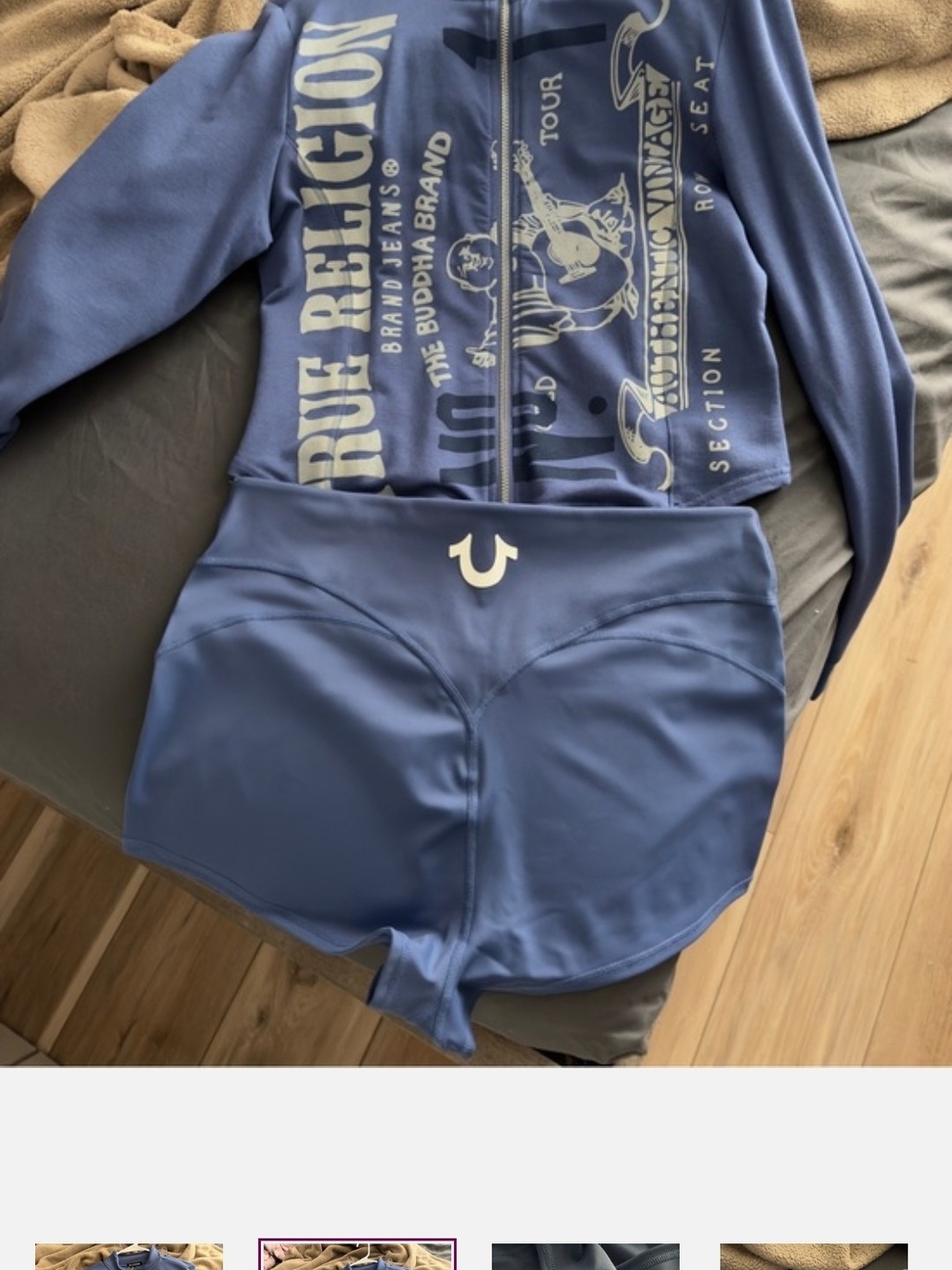 True Religion Blue Zip Hoodie and Matching Shorts Set Brand New Still - Picture 2 of 4